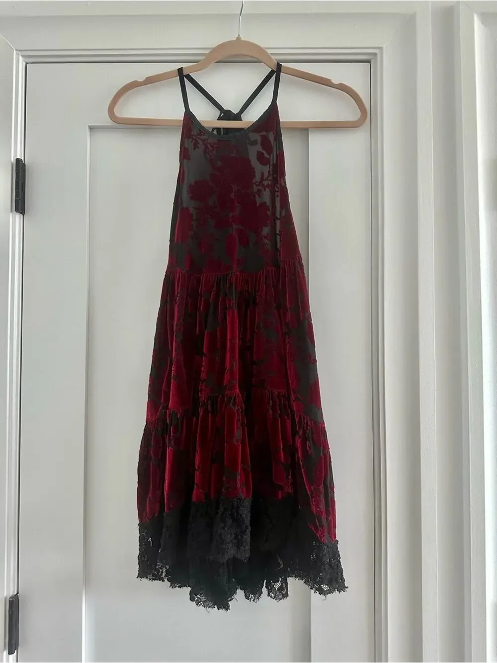 Free People Y2K Red Velvet Sheer Babydoll Dress